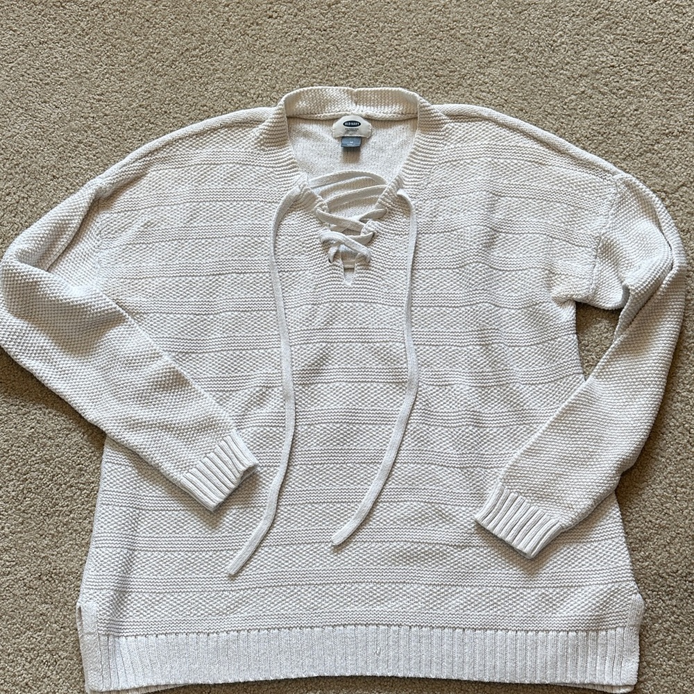 Old Navy Women's V-Neck Lace-Up Sweater - Cream